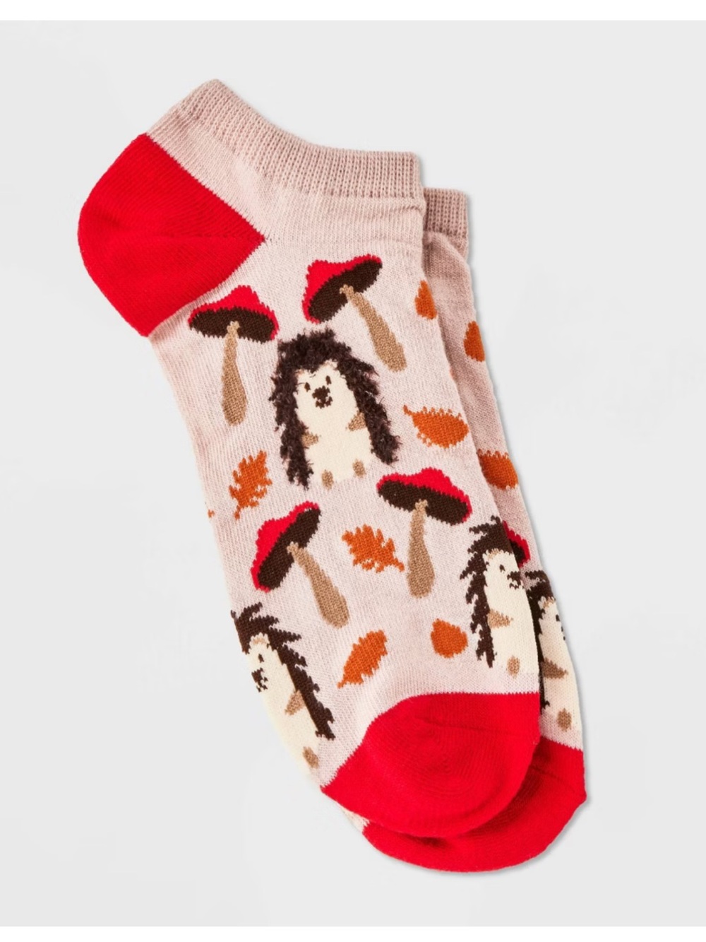 Cozy Hedgehog & Mushroom Socks - Pink with Red Accents